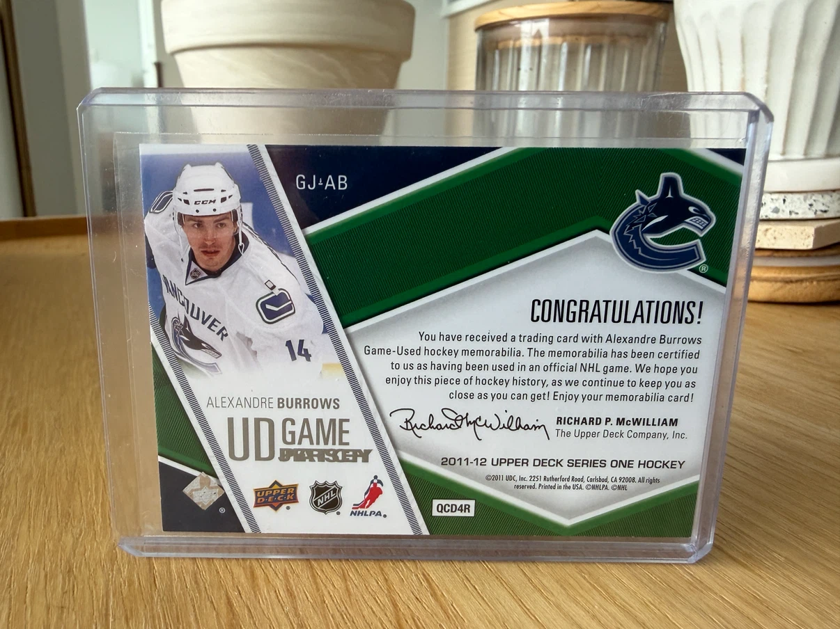 ALEXANDRE BURROWS Canucks UD Game Used Jersey Hockey Card - photo 2