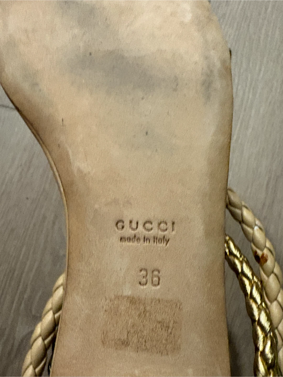 Gucci Gold Braided Leather Flat Sandals - photo 3