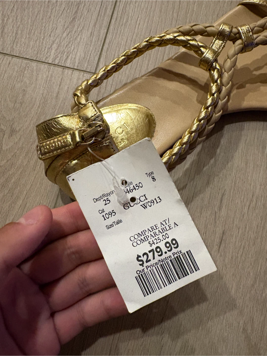 Gucci Gold Braided Leather Flat Sandals - photo 4