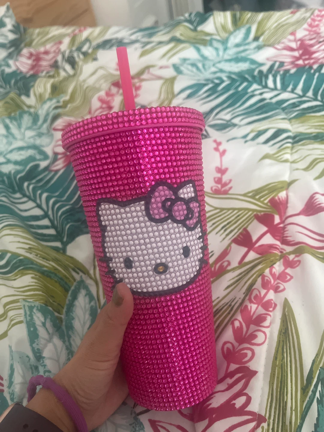 Pink Hello Kitty Rhinestone Tumbler with Straw