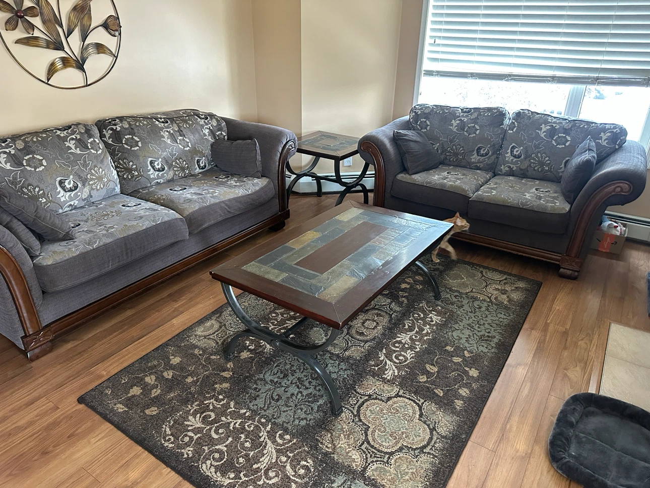 Dark Wood Coffee Table with Slate Inlay