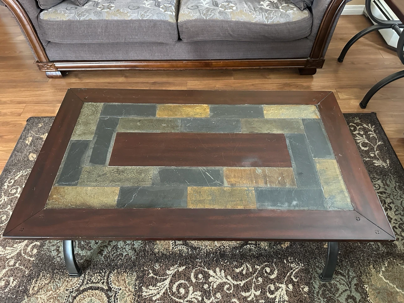 Dark Wood Coffee Table with Slate Inlay - photo 4