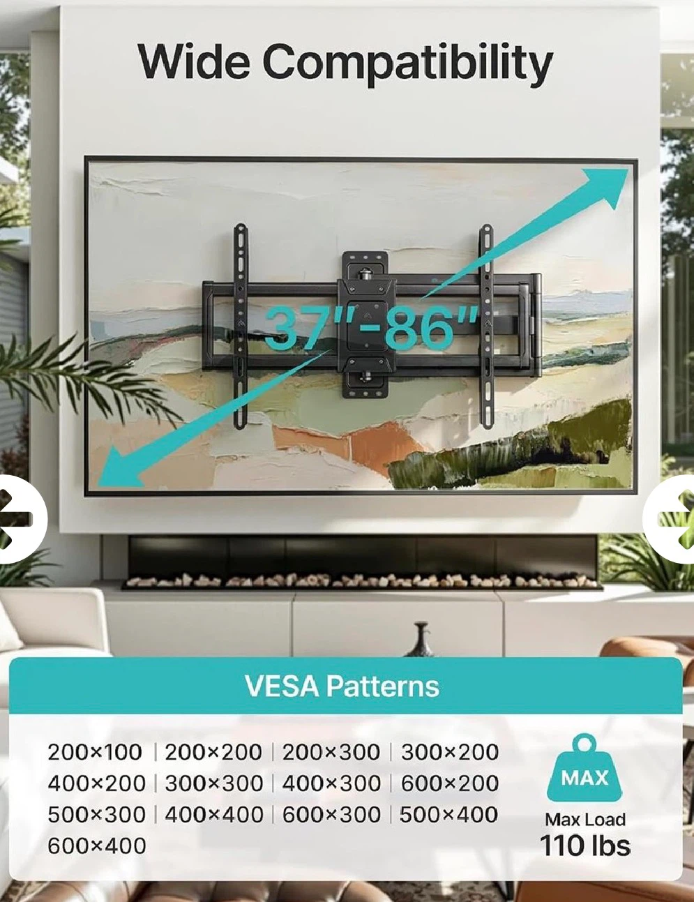 Pegzone TV Wall Mount 37"-86" Max Load 110 Lbs - photo 3