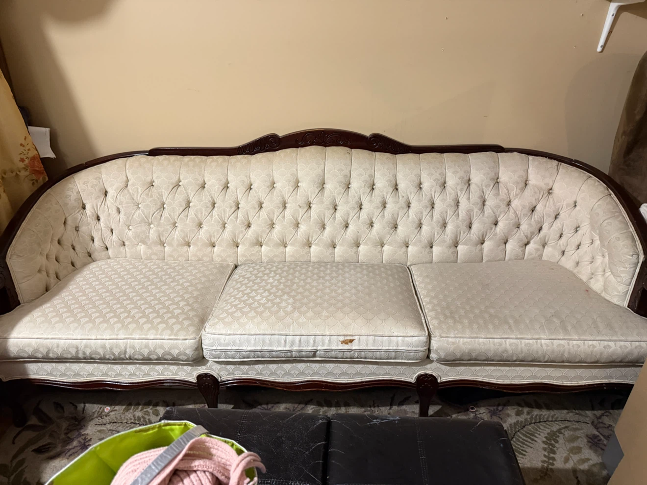 Vintage Tufted Sofa - Cream Upholstery