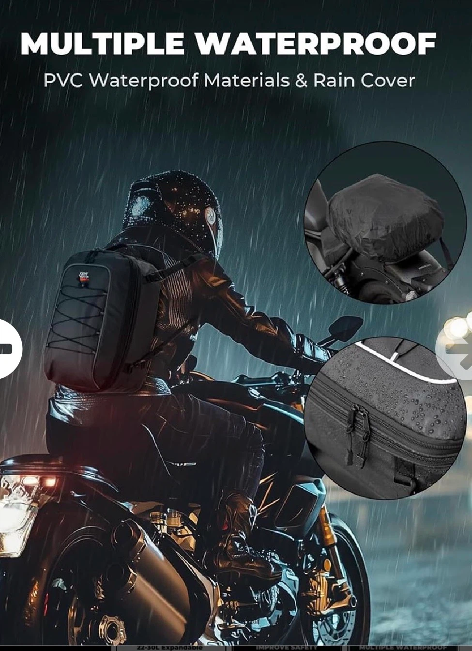 KEMIMOTO Motorcycle Tail Bag 22-30L Expandable - photo 4