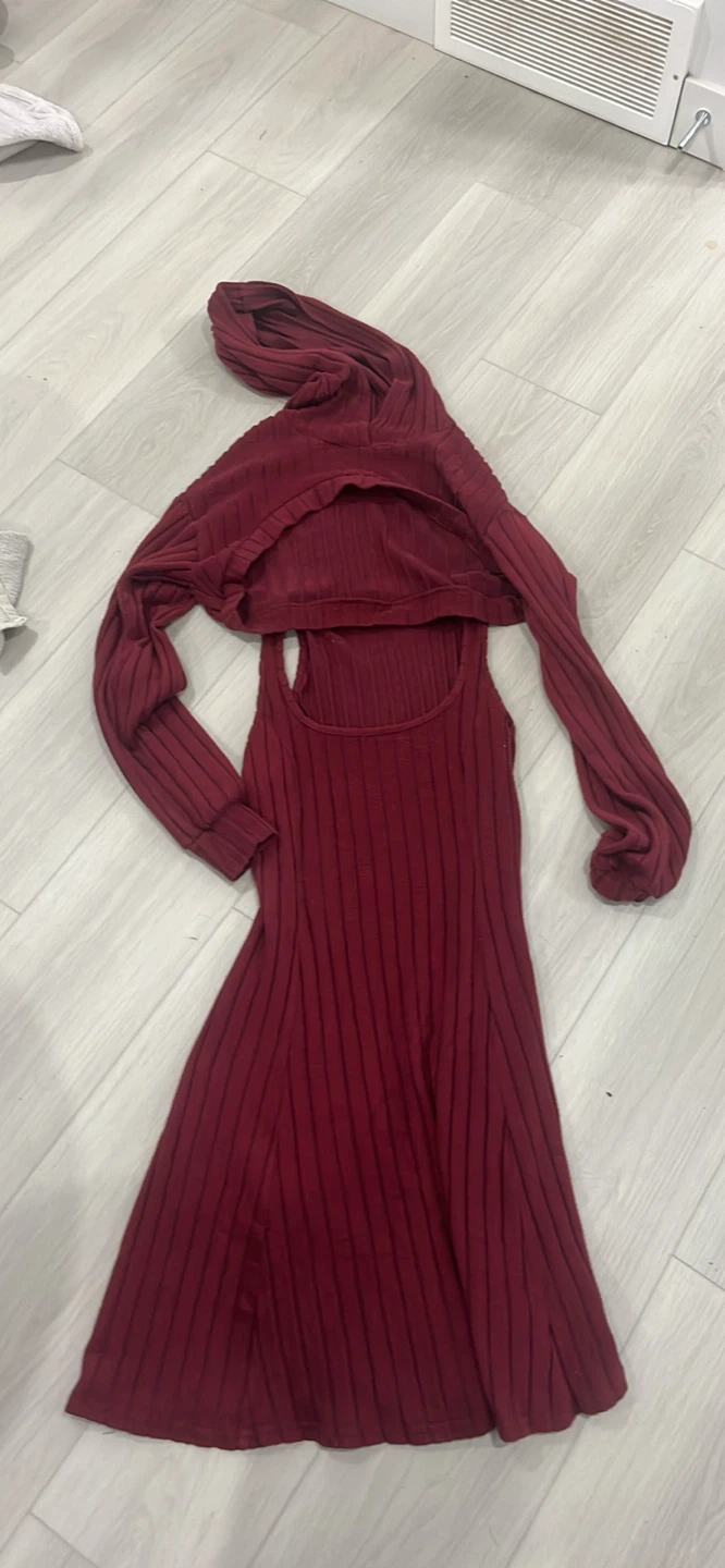 Maroon Ribbed Dress with Bolero