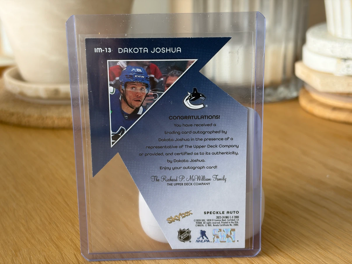 DAKOTA JOSHUA Canucks Index Movers Speckle Auto Hockey Card - photo 2