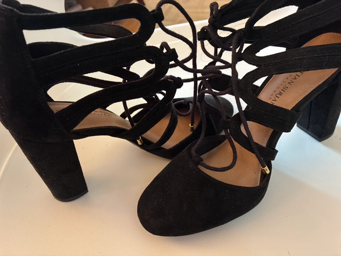 Black Suede Lace-Up Heels