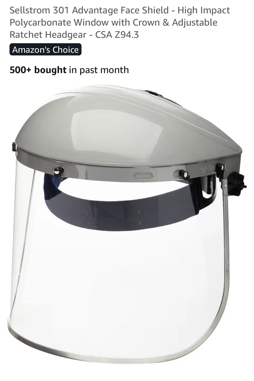 Sellstrom 301 Face Shield - Polycarbonate Window