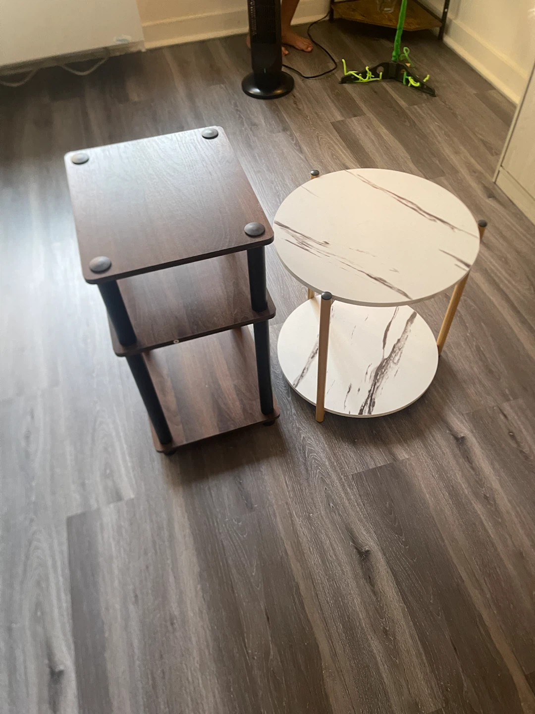 2-Tier Round End Table with Marble Look and Gold Frame - photo 2