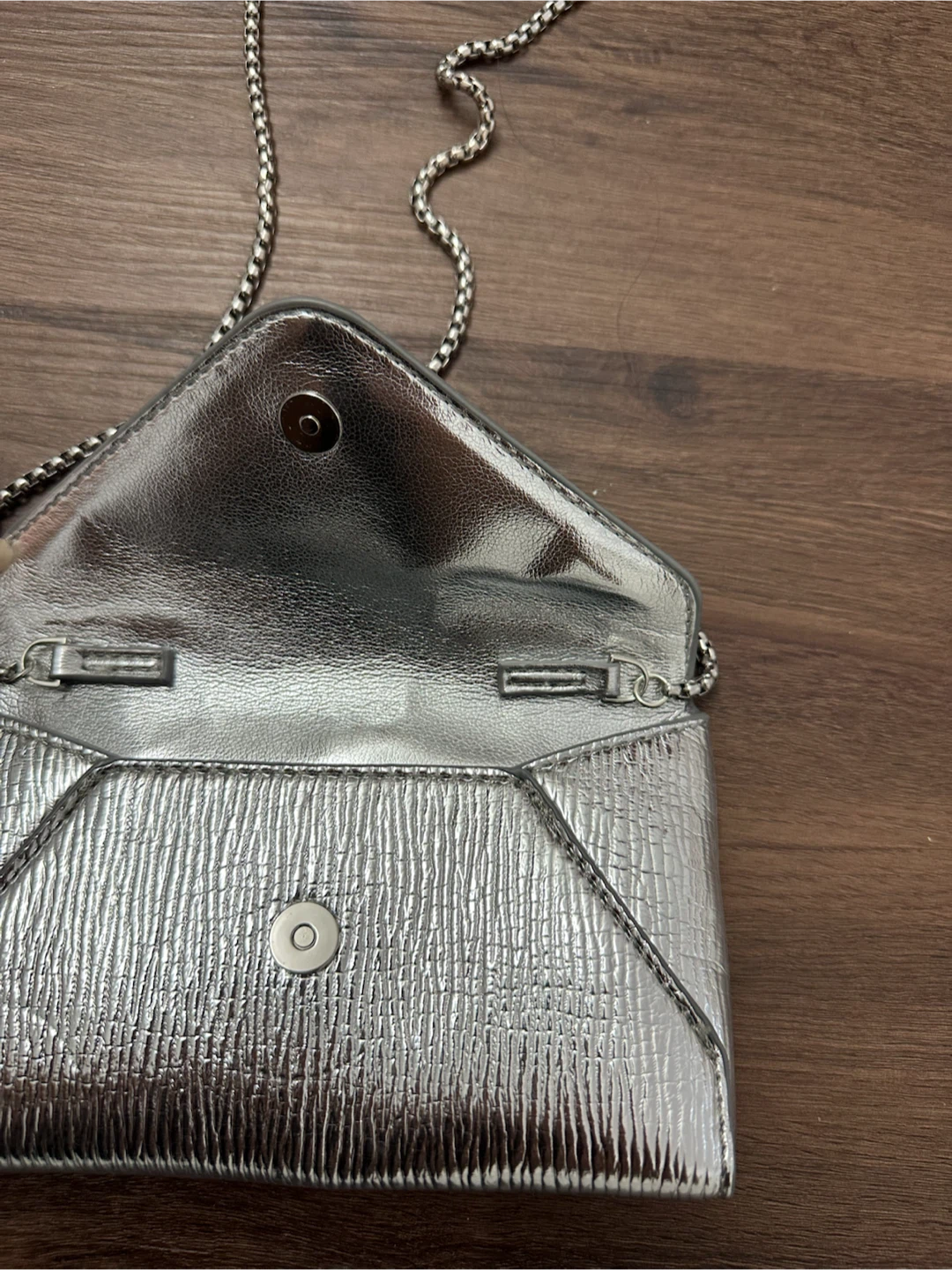 Zara Silver Envelope Clutch with Chain - photo 3