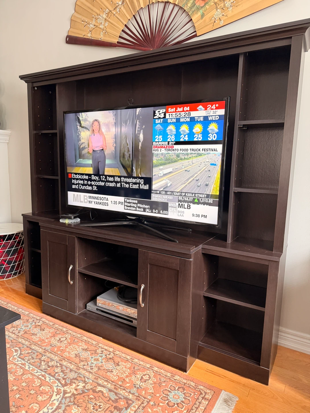 Dark Brown TV Stand with Shelving Unit
