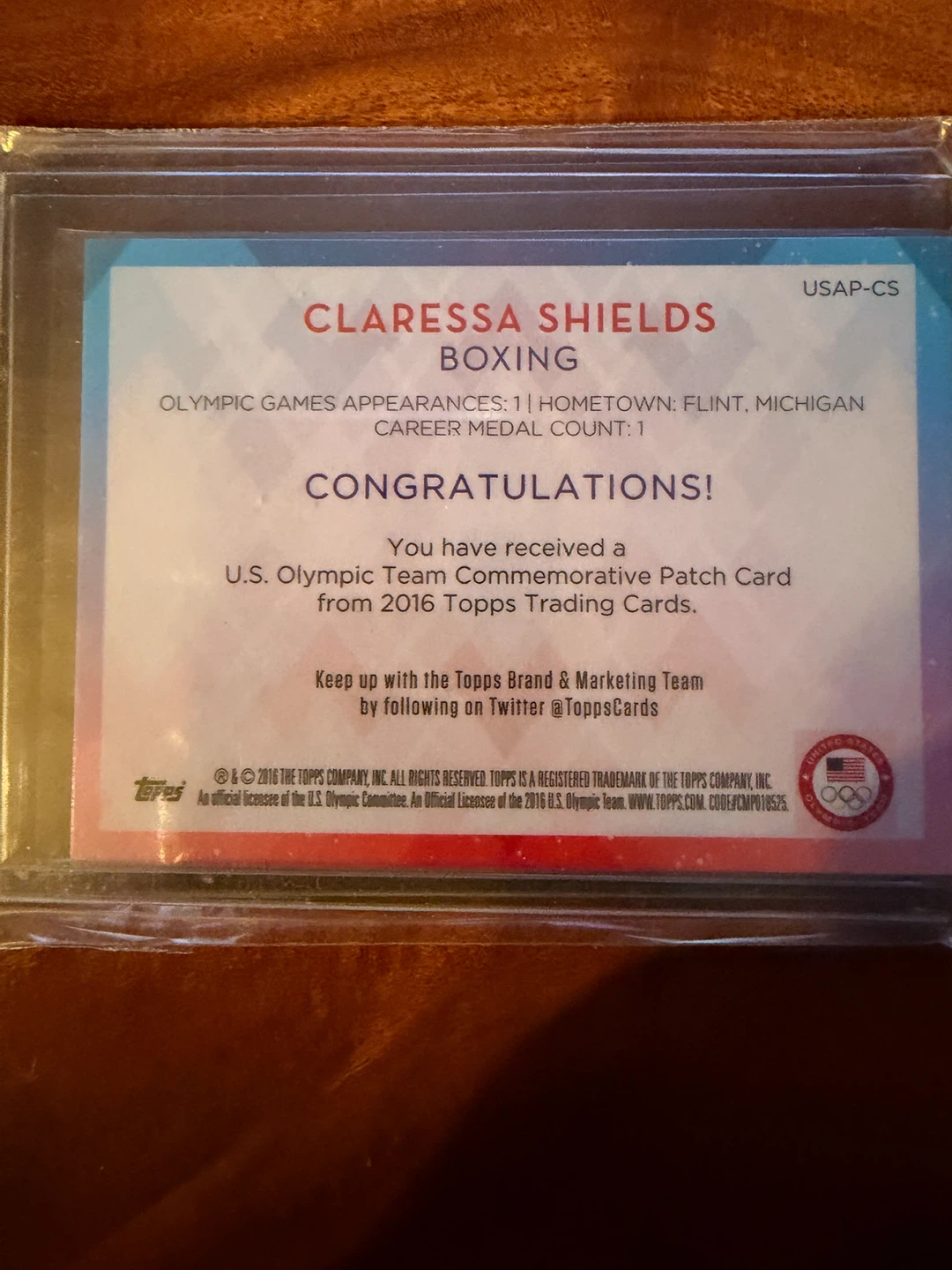 Topps Claressa Shields Boxing U.S. Olympic Patch Card 2016 - photo 2