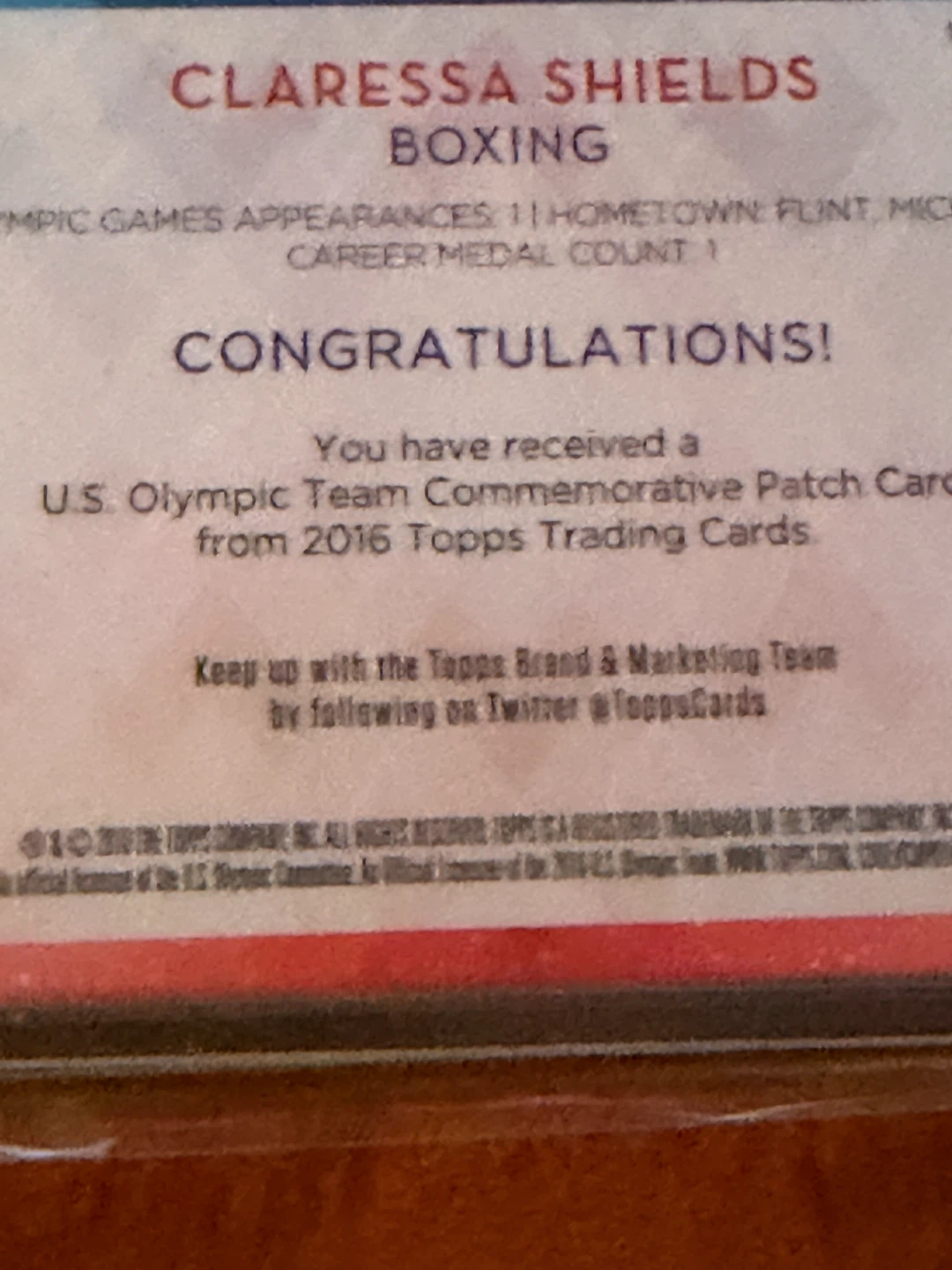 Topps Claressa Shields Boxing U.S. Olympic Patch Card 2016 - photo 4