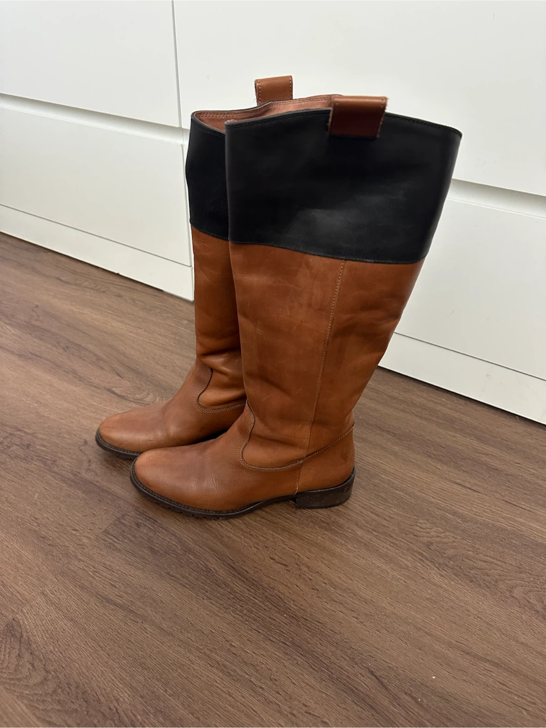 Brown Leather Tall Boots with Black Top Size 7 Made in Italy - photo 2