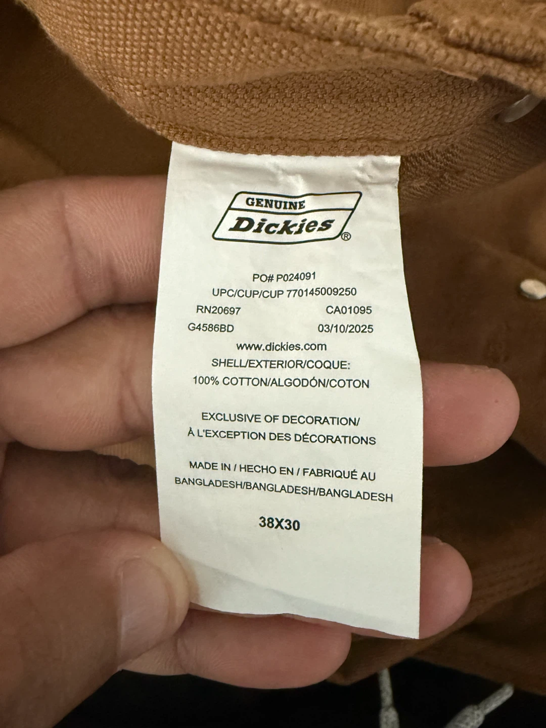 Dickies Men's Brown Cotton Work Pants 38x30 - photo 3