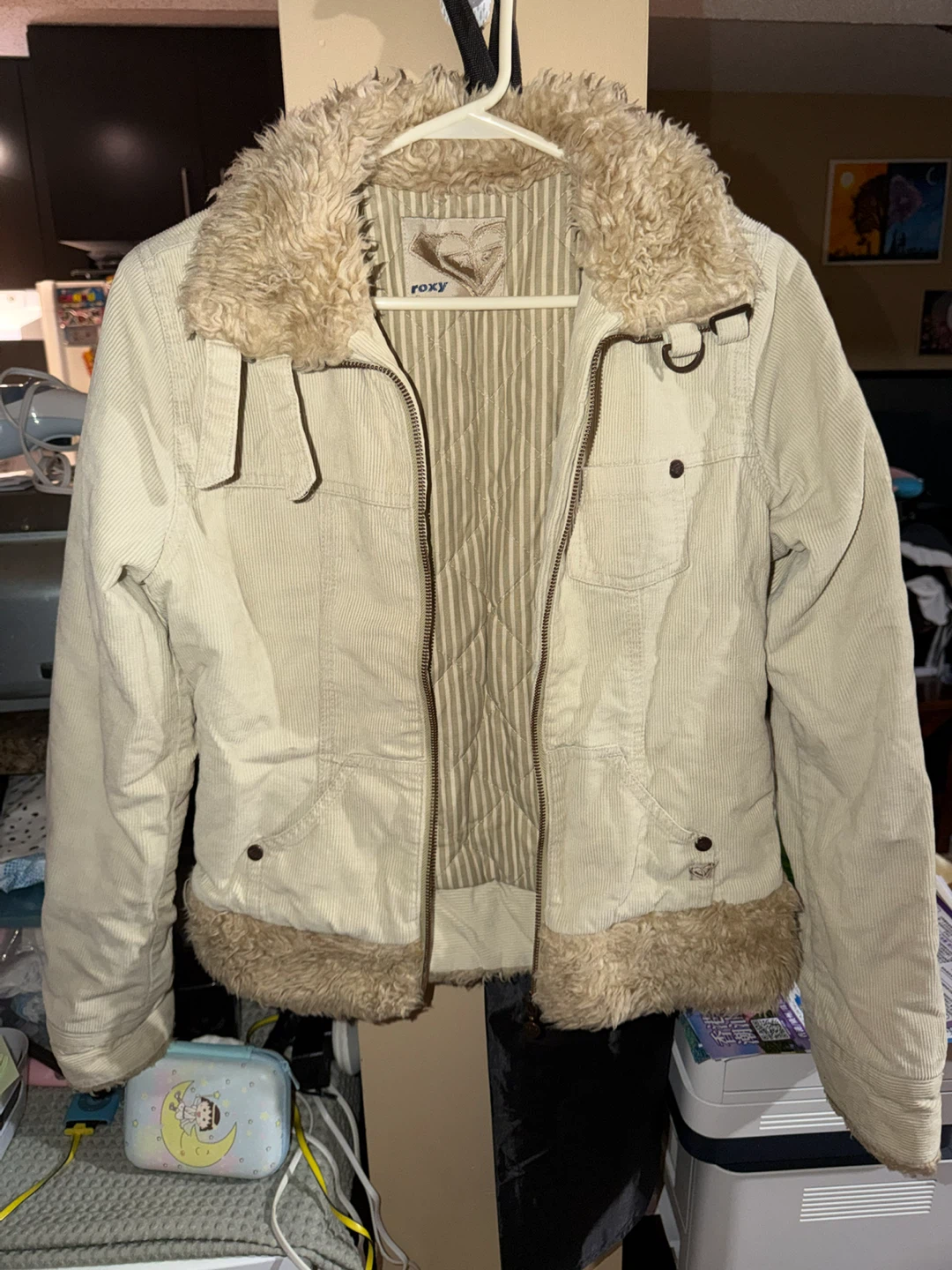 Roxy Women's Corduroy Jacket with Fur Trim