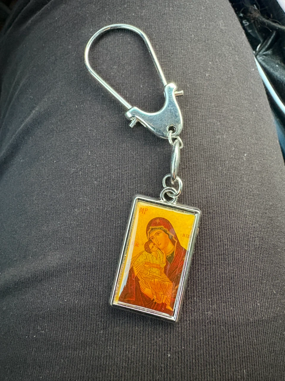 Religious Icon Keychain with Cross Charm