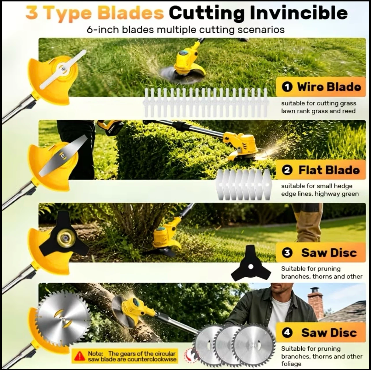 21V Cordless Brushless String Trimmer with 3 Blades - photo 4