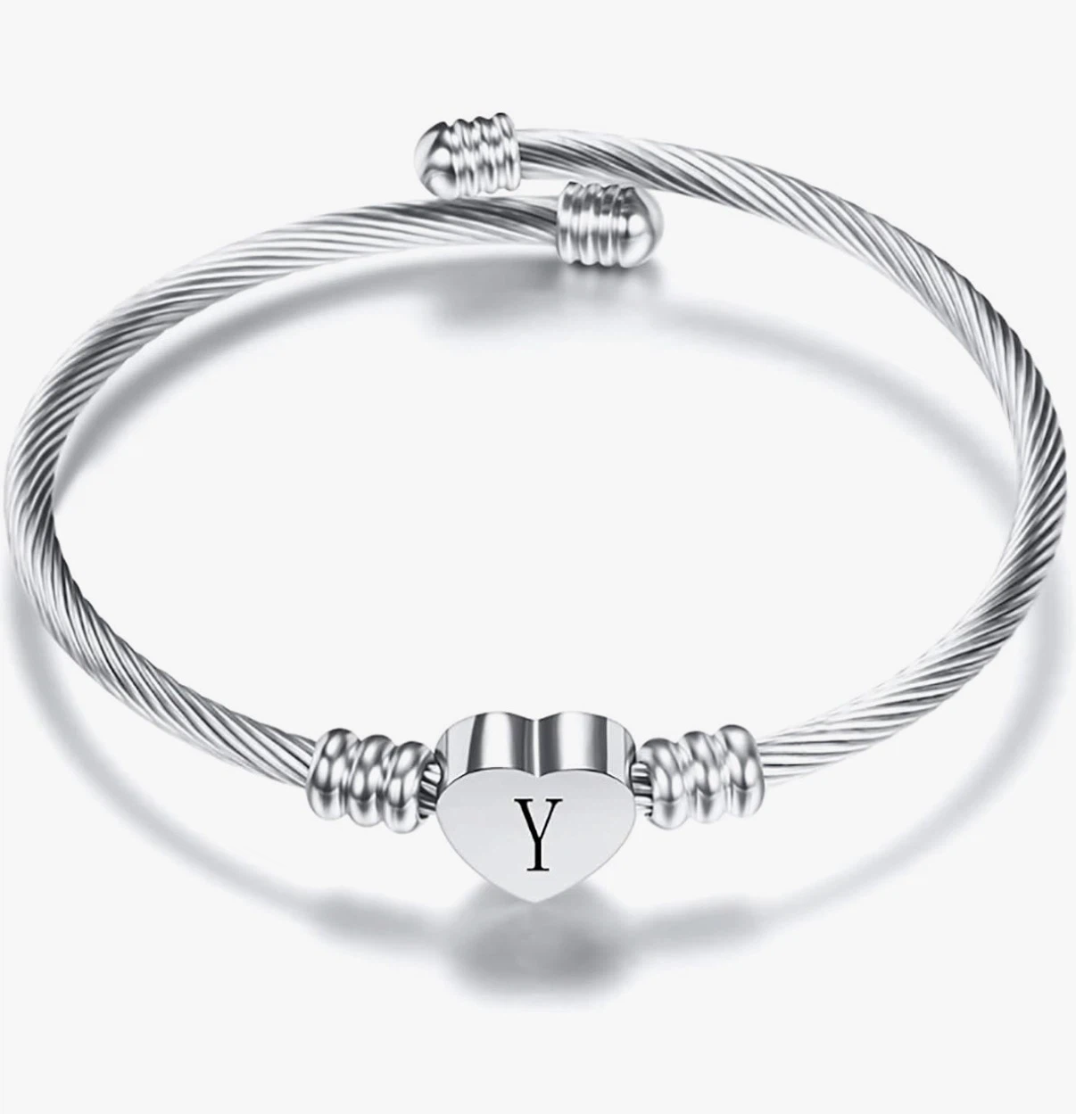New “Y” Letter Heart Charm Stainless Steel Bracelet