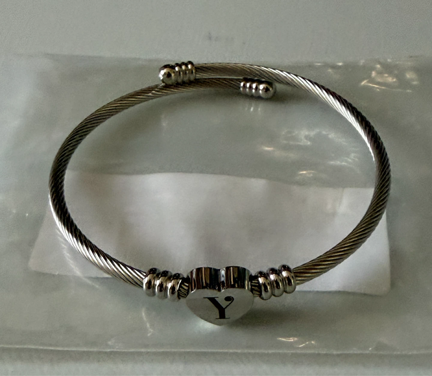 New “Y” Letter Heart Charm Stainless Steel Bracelet - photo 3