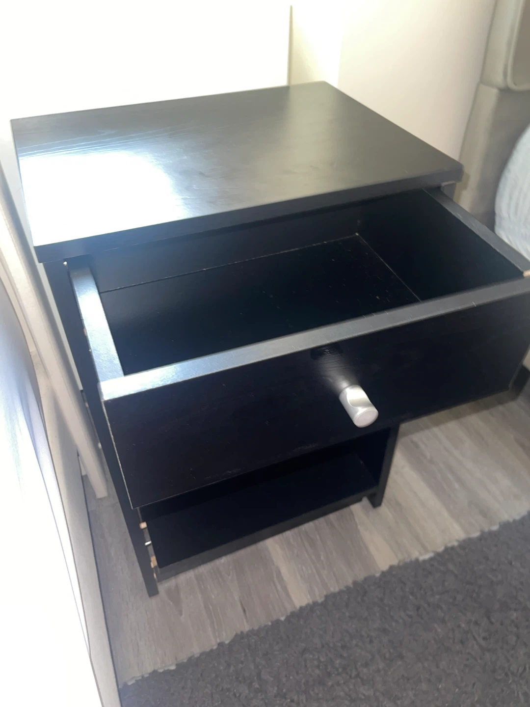Black Nightstand with Drawer and Shelf - photo 2