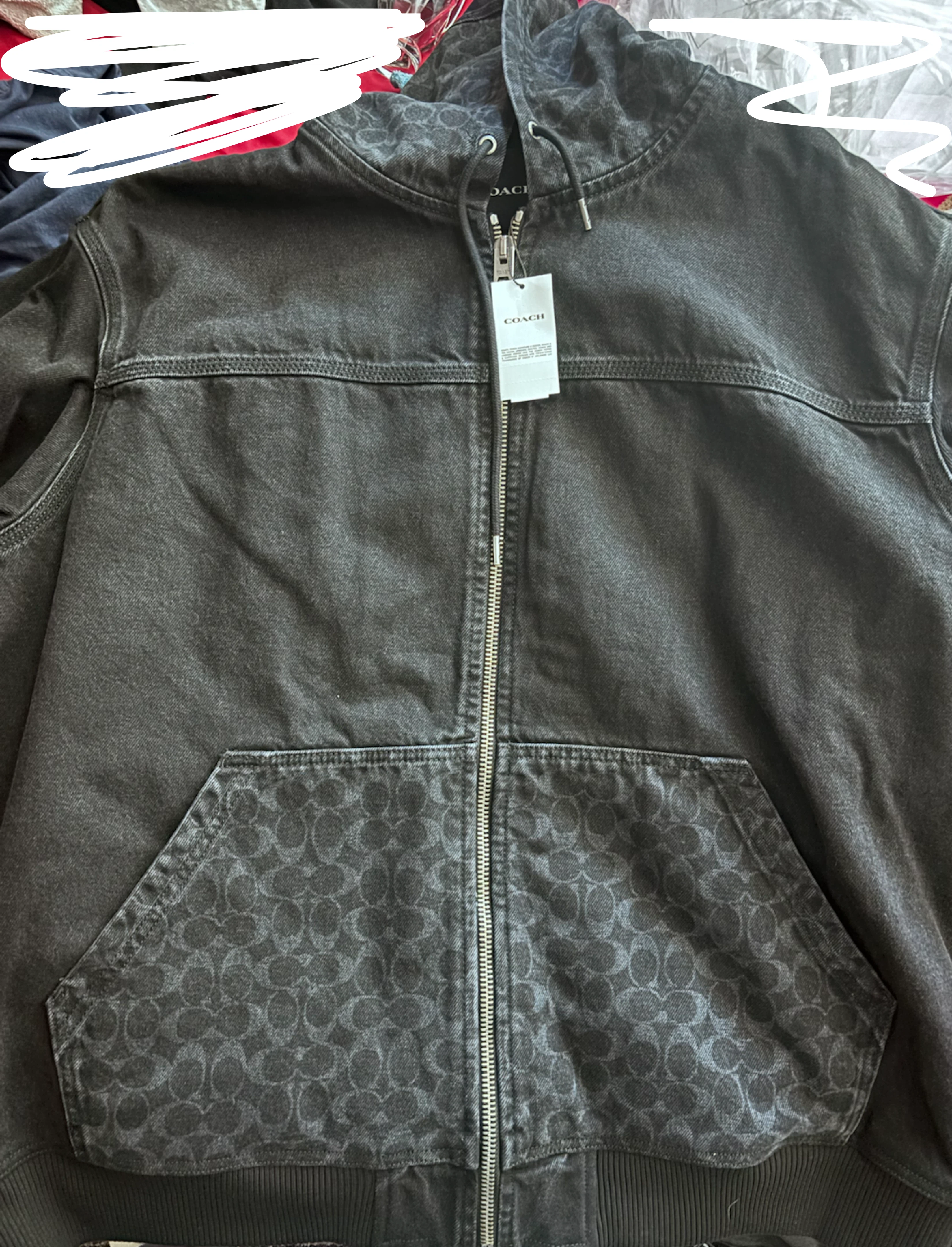 Coach Signature Denim Zip Hoodie Jacket XXL Black Wash - photo 3