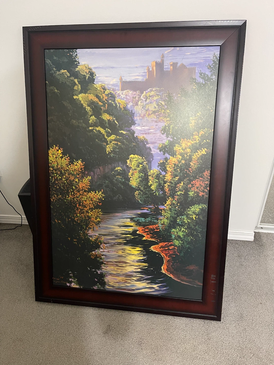 Framed Landscape Painting of a Castle and River