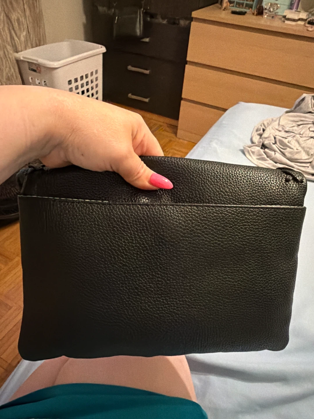 Black Faux Leather Foldover Clutch Bag - photo 2