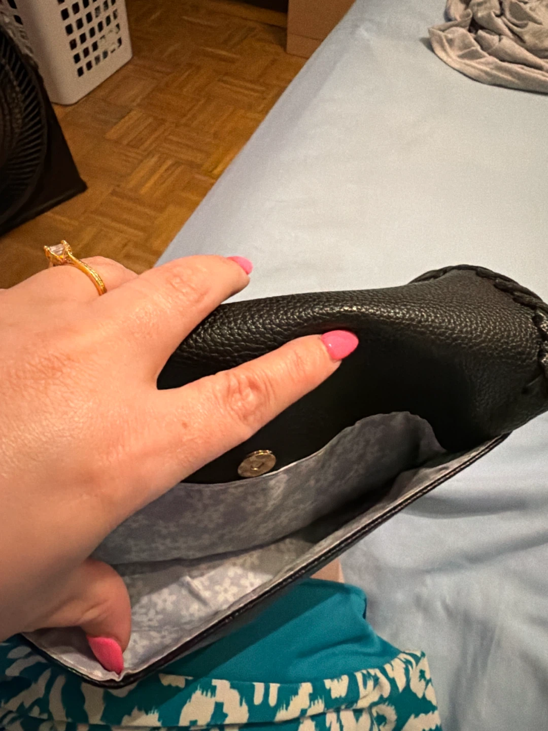 Black Faux Leather Foldover Clutch Bag - photo 3