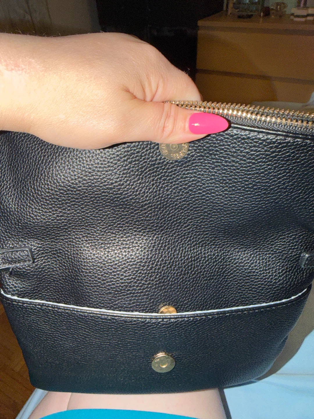 Black Faux Leather Foldover Clutch Bag - photo 4