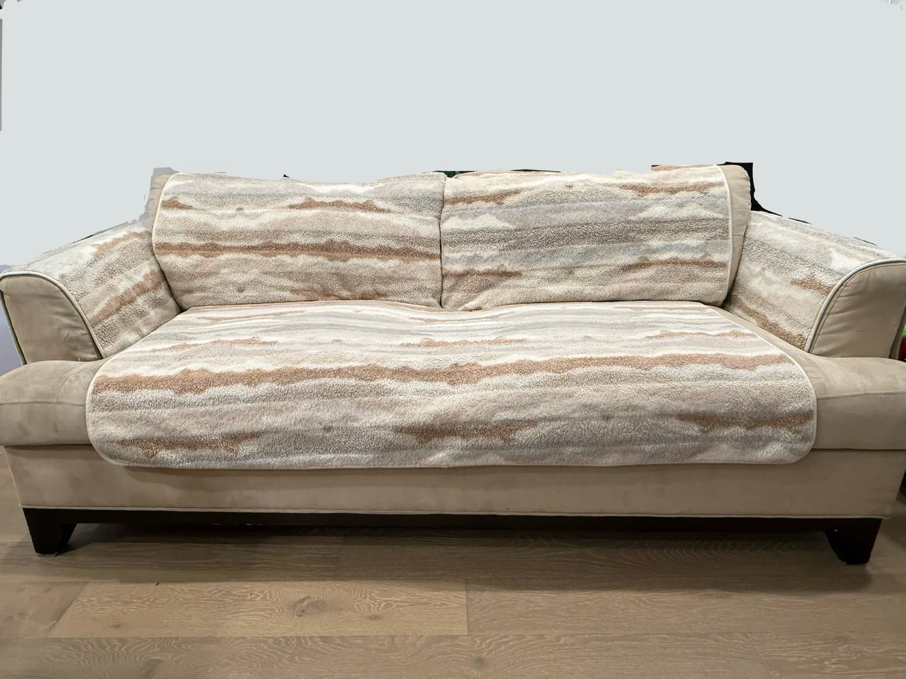 Deep Cushion Suede-like Beige Sofa w/Plush Washable Cover system