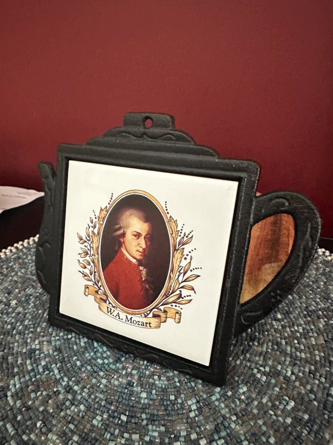 W.A. Mozart ceramic tile trivet in teapot-shaped frame. - photo 2
