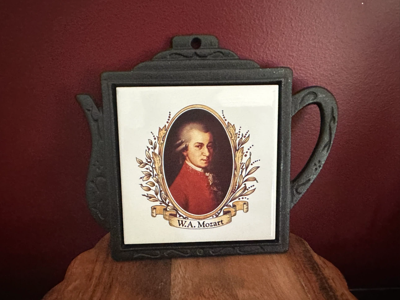 W.A. Mozart ceramic tile trivet in teapot-shaped frame. - photo 3