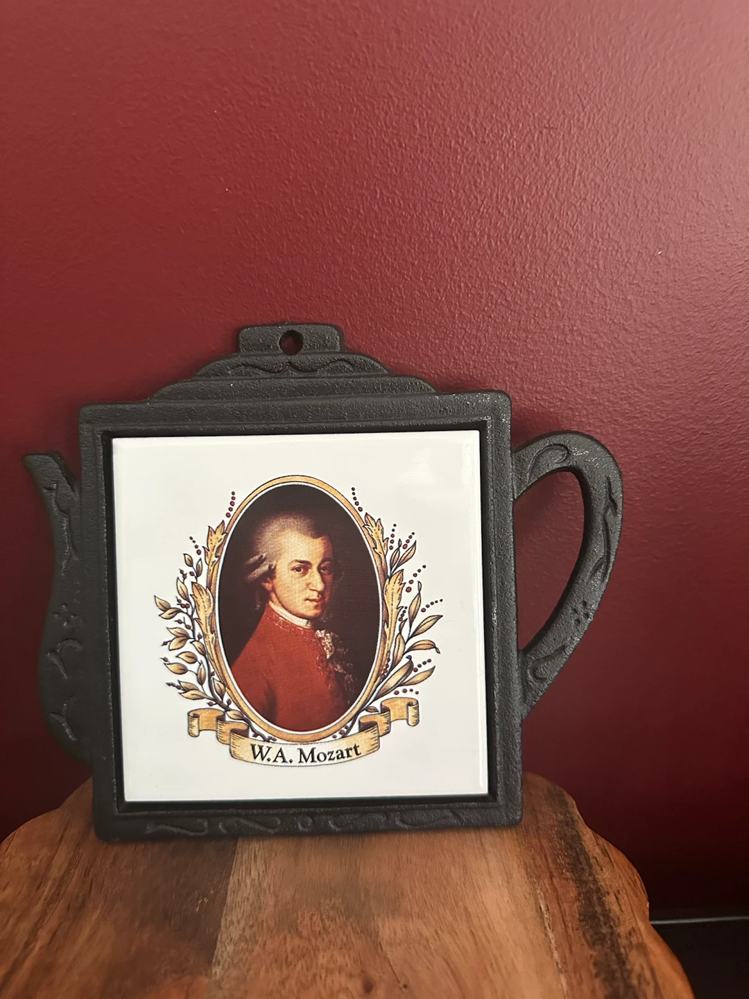W.A. Mozart ceramic tile trivet in teapot-shaped frame. - photo 4