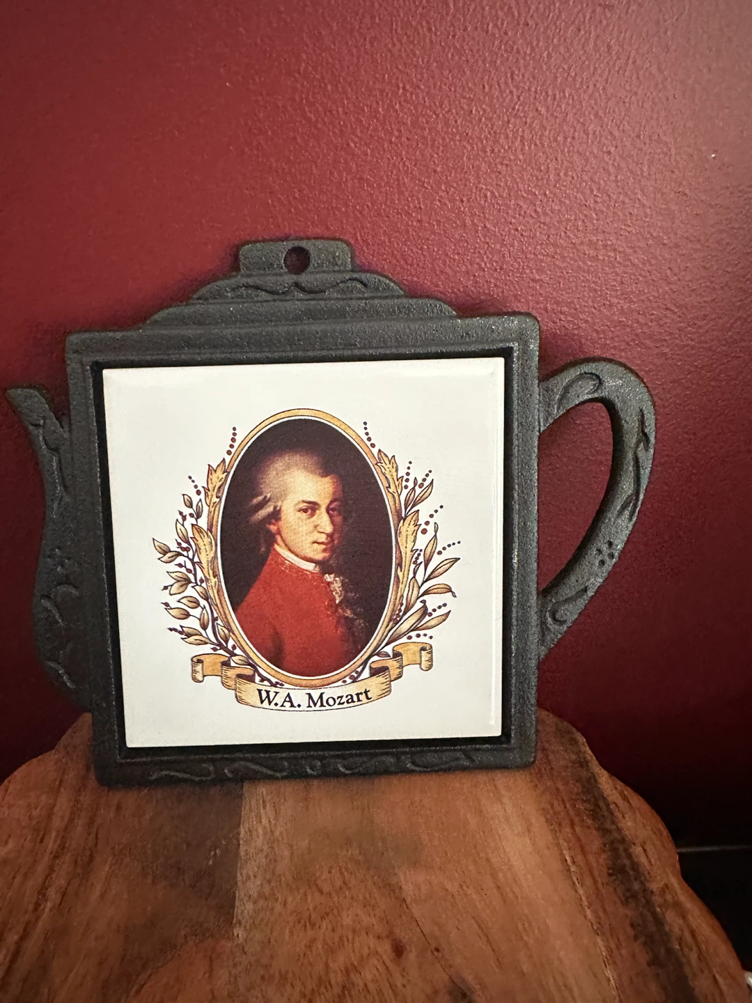 W.A. Mozart ceramic tile trivet in teapot-shaped frame. - photo 5