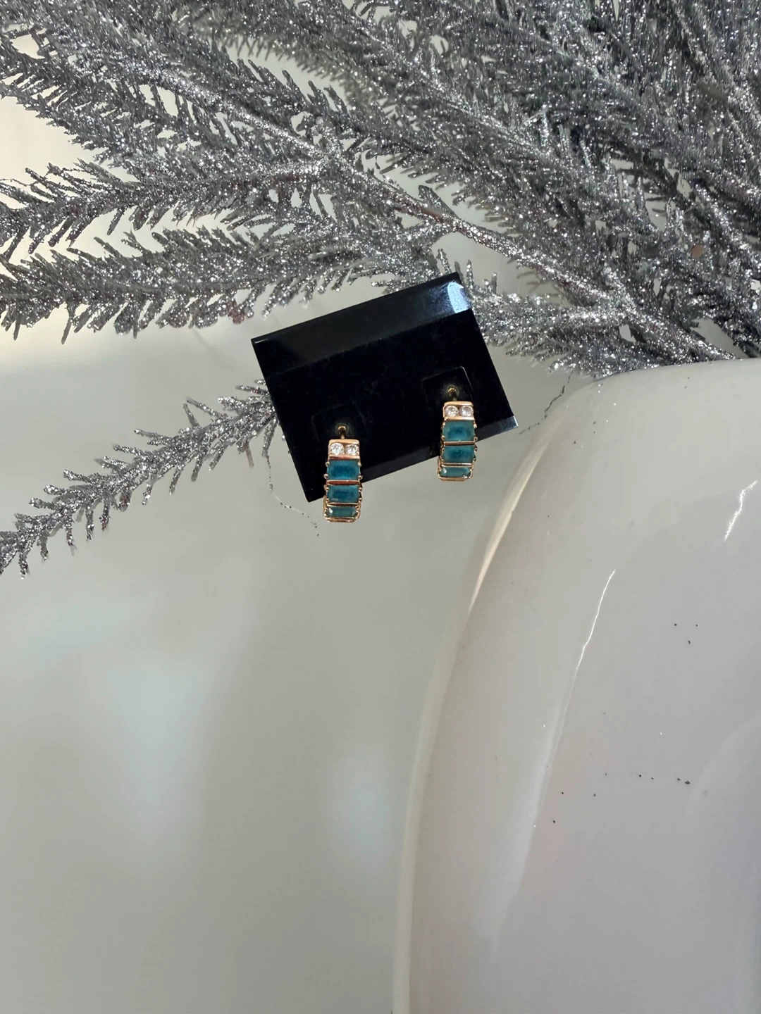 Stainless Steel Teal & Gold Hoop Earrings - photo 2