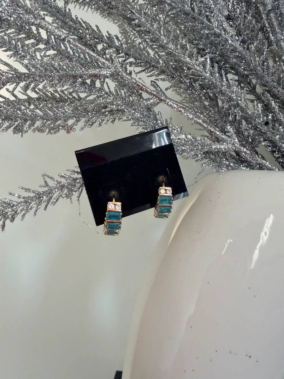 Stainless Steel Teal & Gold Hoop Earrings - photo 3