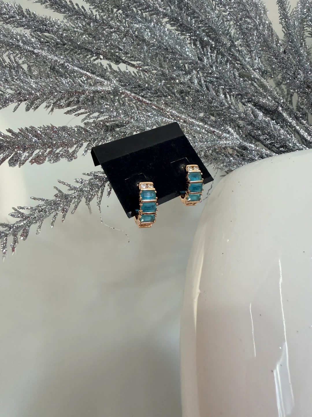 Stainless Steel Teal & Gold Hoop Earrings - photo 4