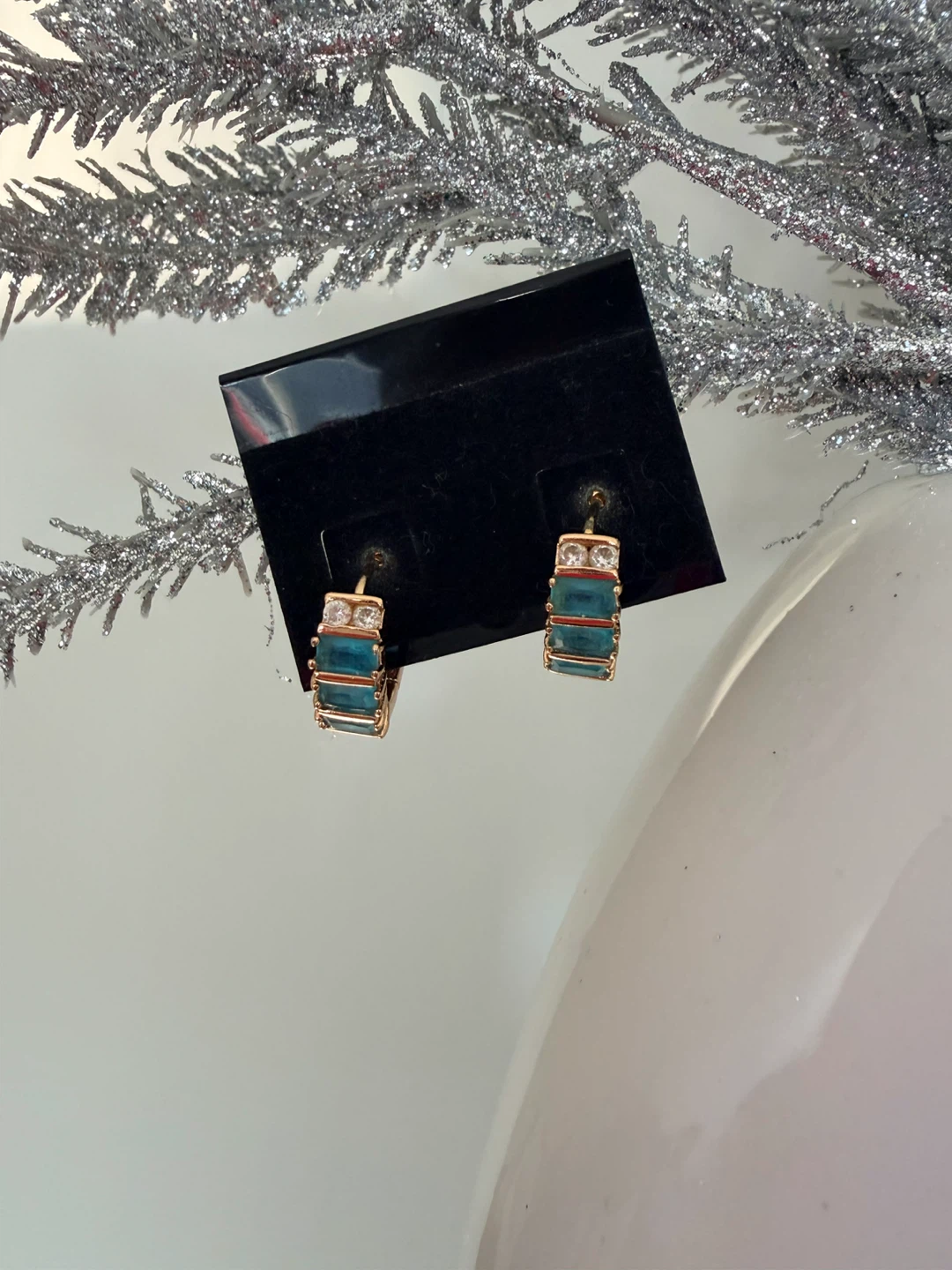 Stainless Steel Teal & Gold Hoop Earrings - photo 5