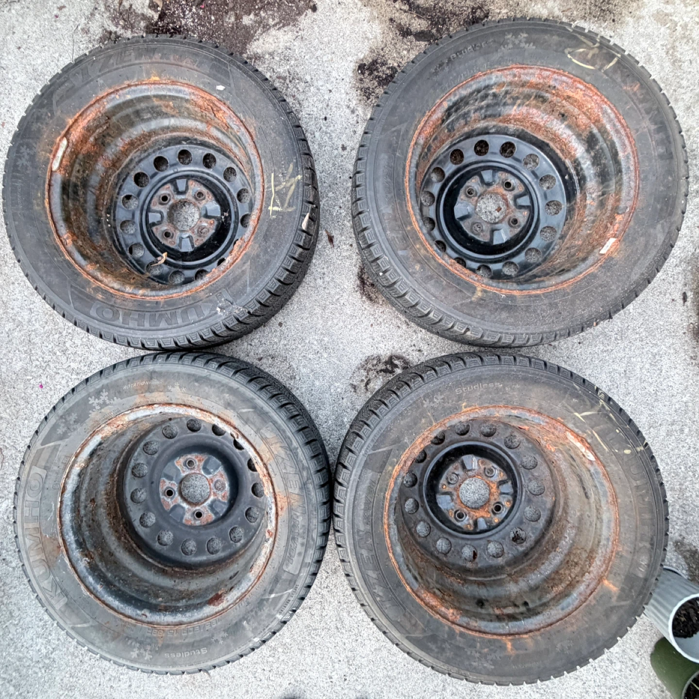 Four Used Winter Tires on Rims