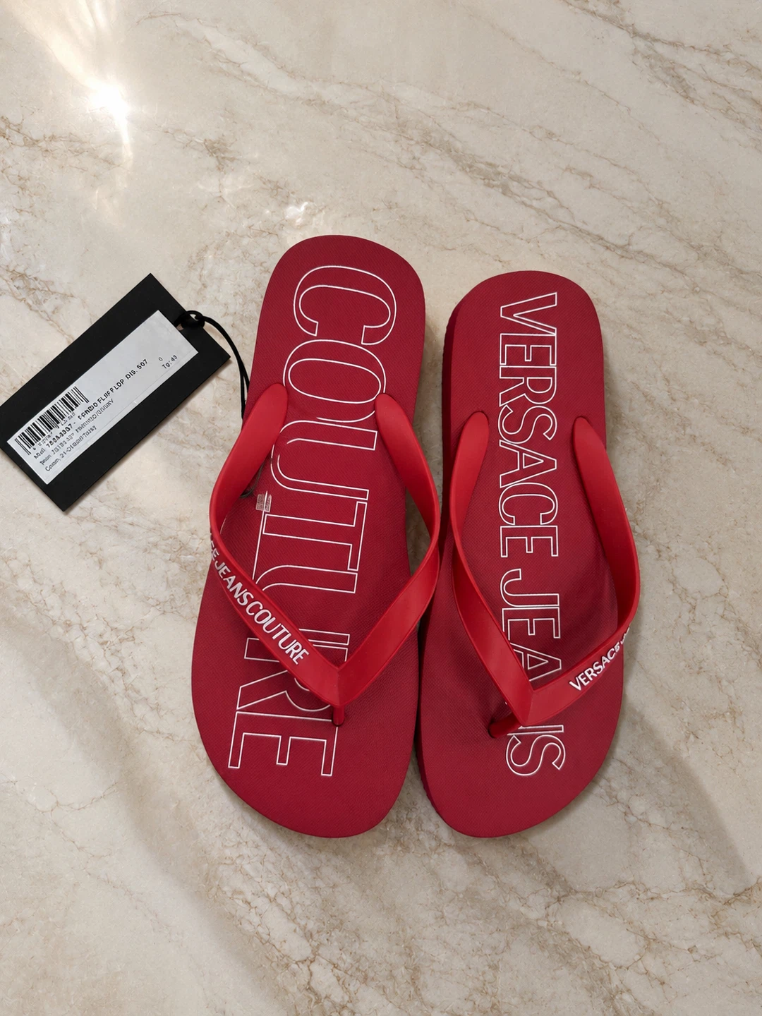 NWT Versace Jeans Couture Logo Flip Flops Red Size 10 - photo 4