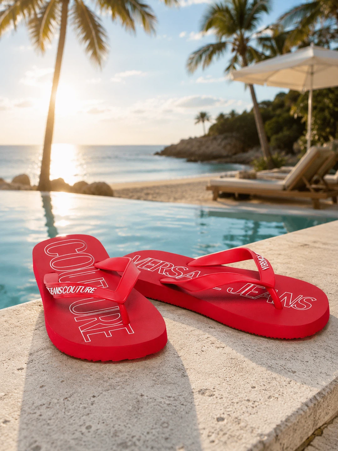 NWT Versace Jeans Couture Logo Flip Flops Red Size 10 - photo 2