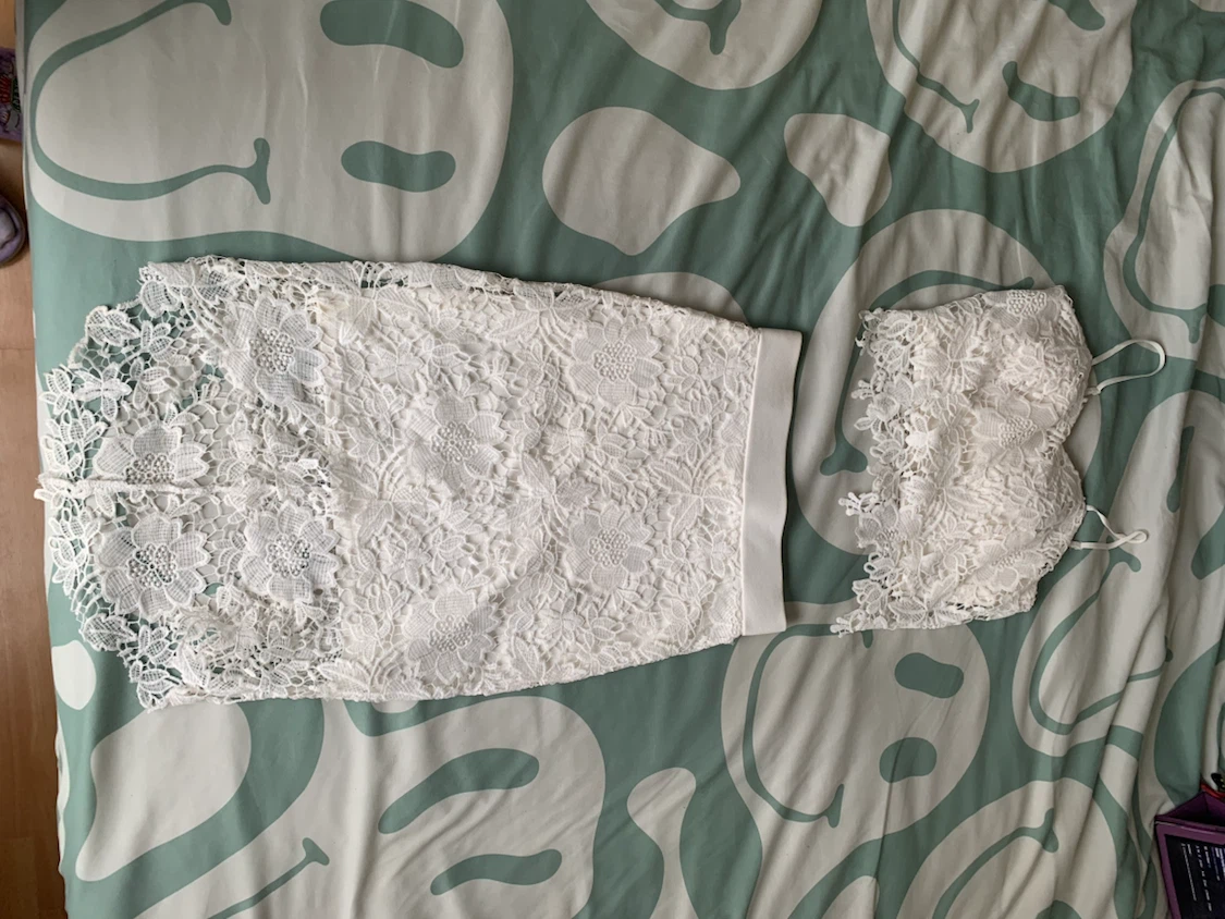 White Lace Crop Top and Skirt Set