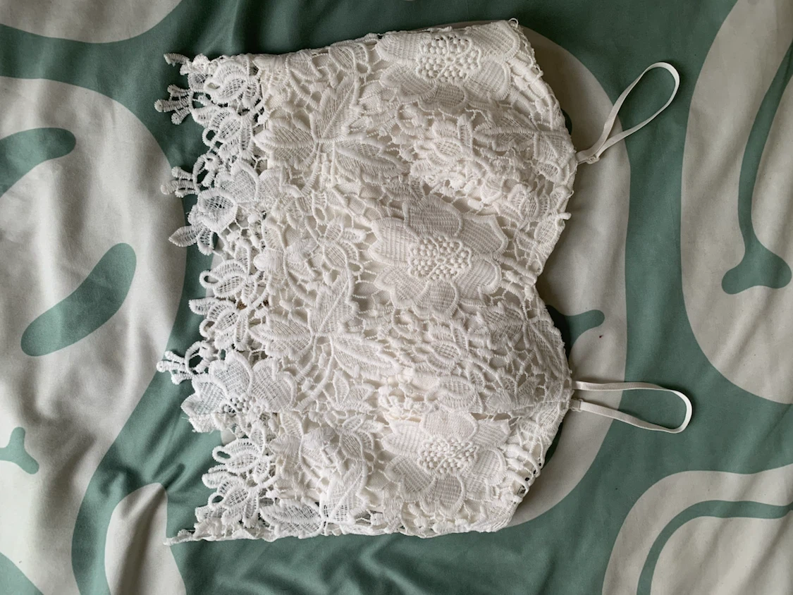 White Lace Crop Top and Skirt Set - photo 5