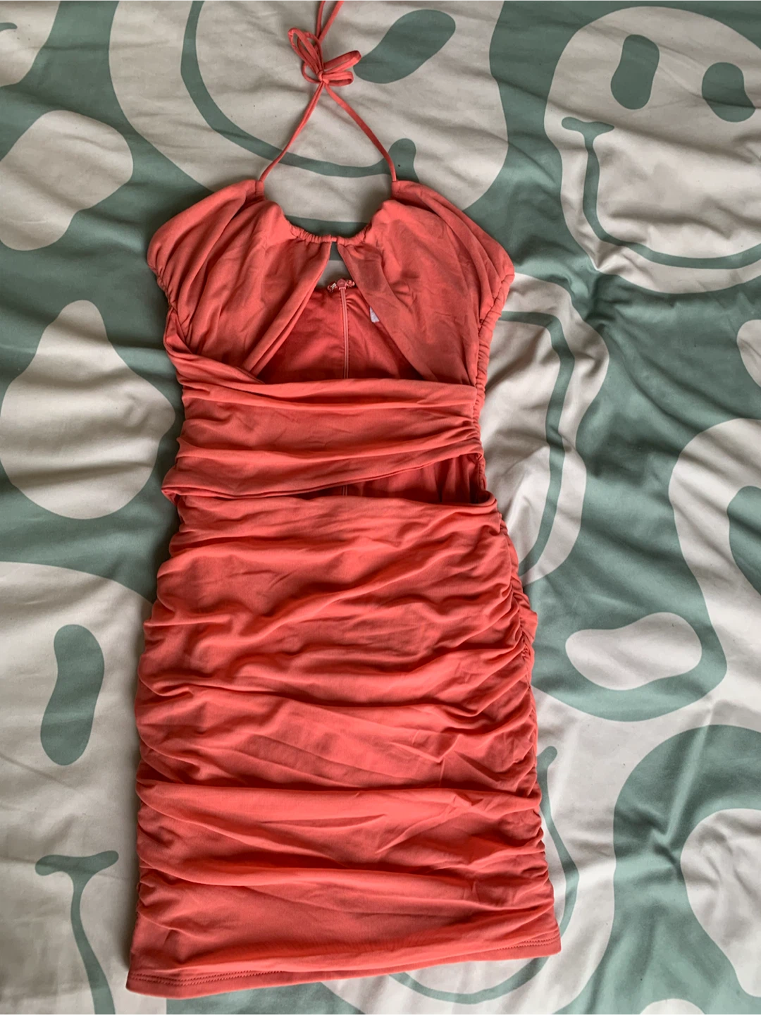 Oh Polly Ruched Halter Dress - Coral