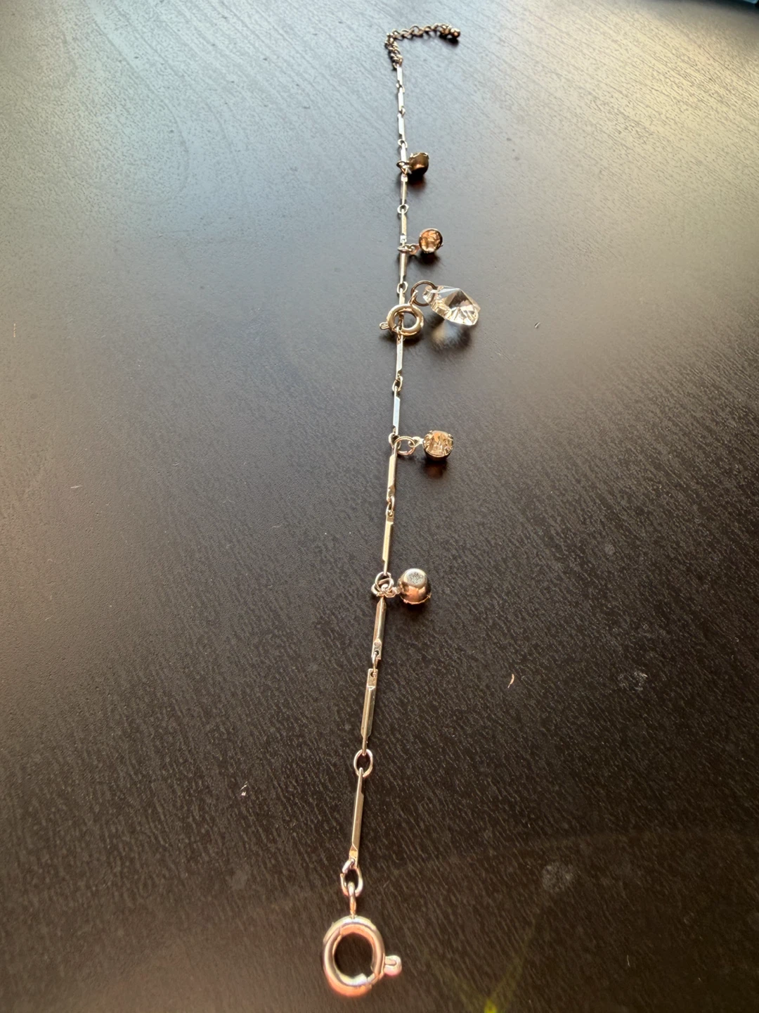 Silver tone ankle bracelet with clear crystal flower - photo 2