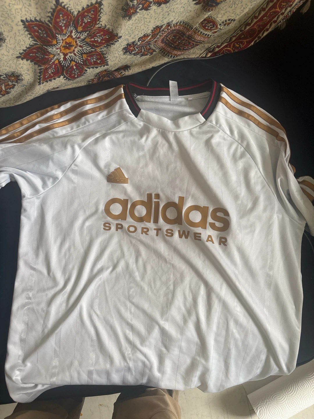 Adidas Sportswear White & Gold Striped T-Shirt