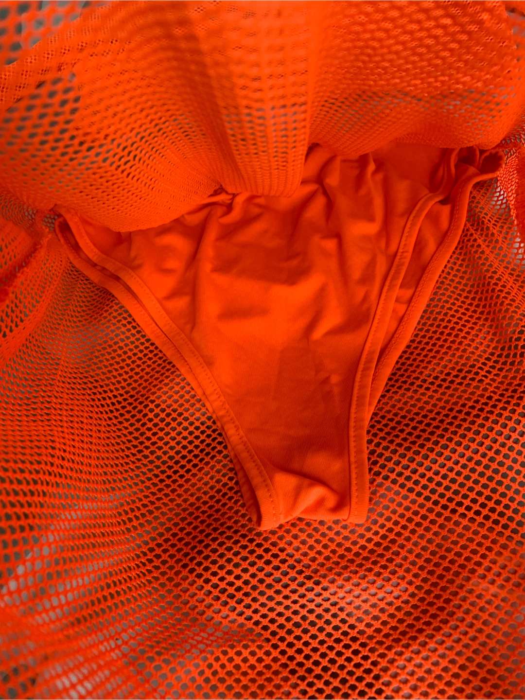 Orange Mesh Long Sleeve Crop Top & Skirt Set - photo 2