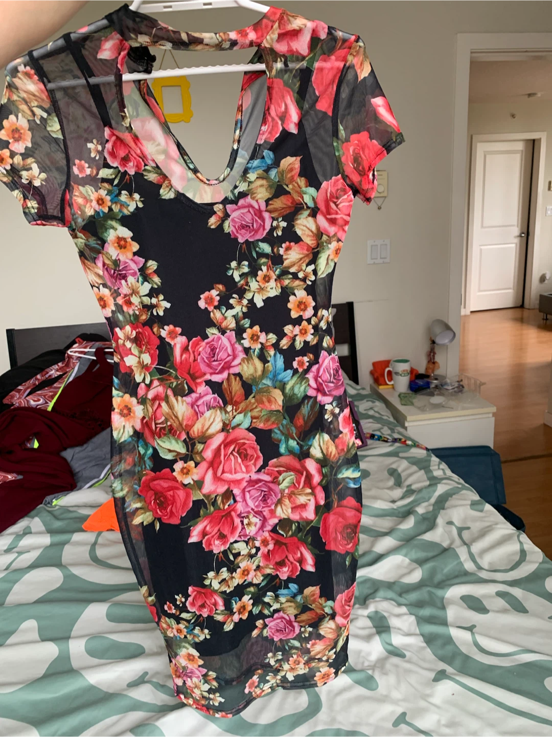 Floral Mesh Sheer Bodycon Dress